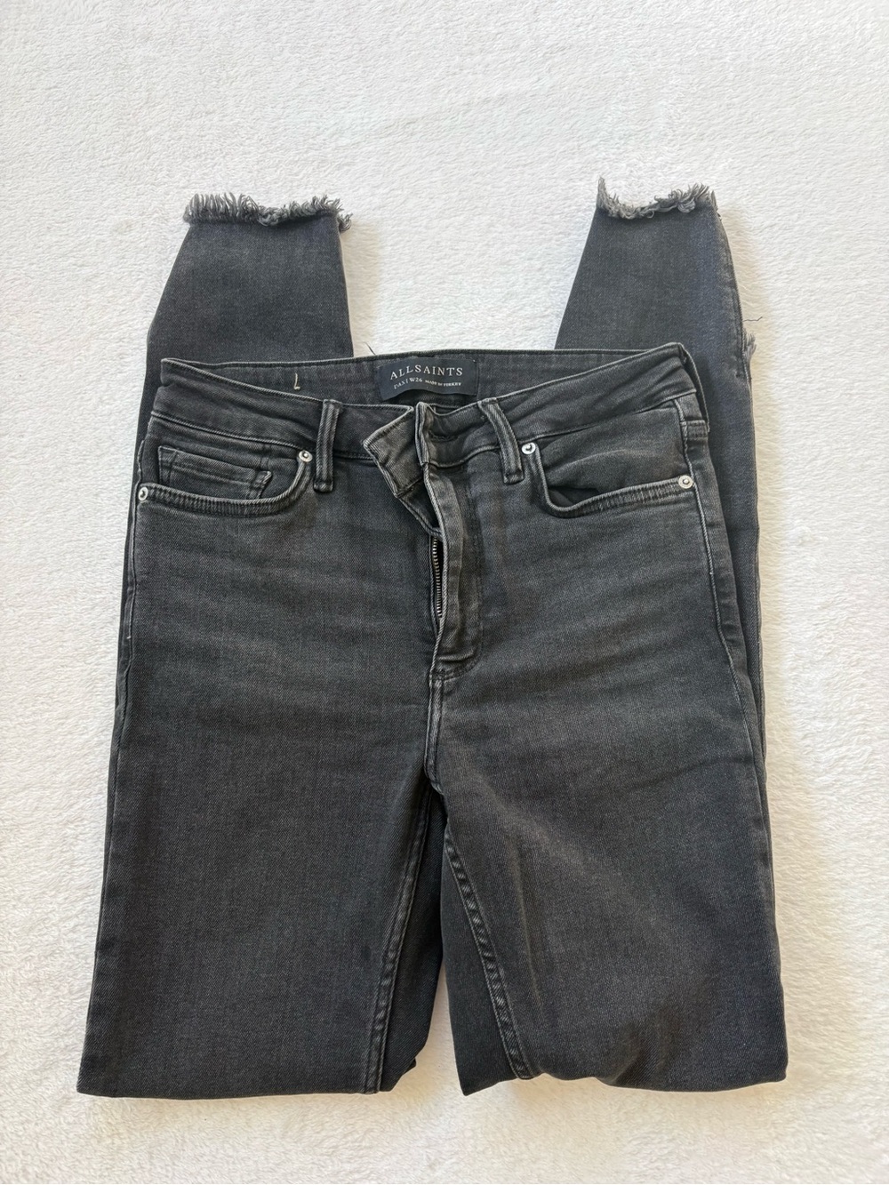 AllSaints Women's Washed Black Skinny Jeans with Raw Hem